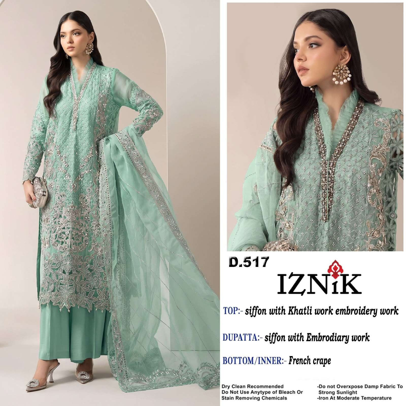 IZNIK FAB A 517 SIFFON WITH EMBROIDERY HEAVY PAKISTANI SUIT FOR WEDDING TYPE WORLDWIDE